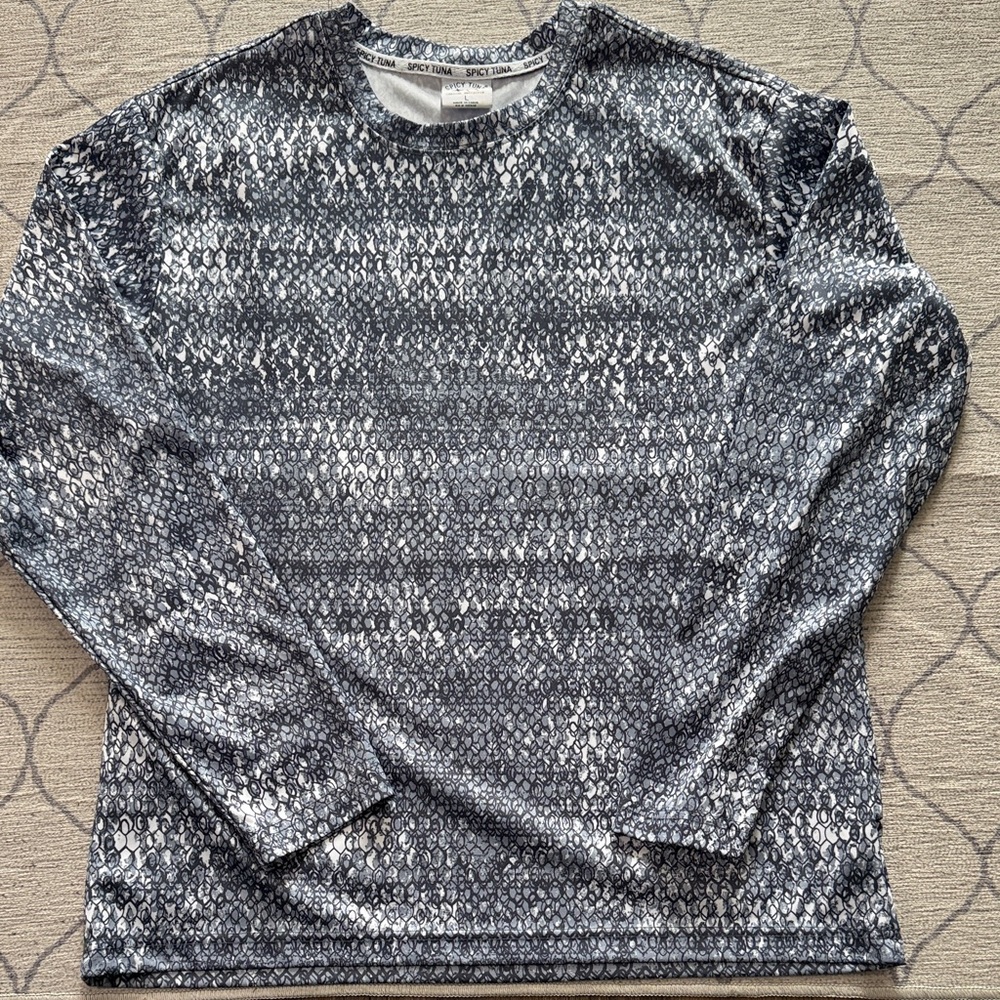 Gray Patterned Spicy Tuna fishing Long Sleeve Shirt
